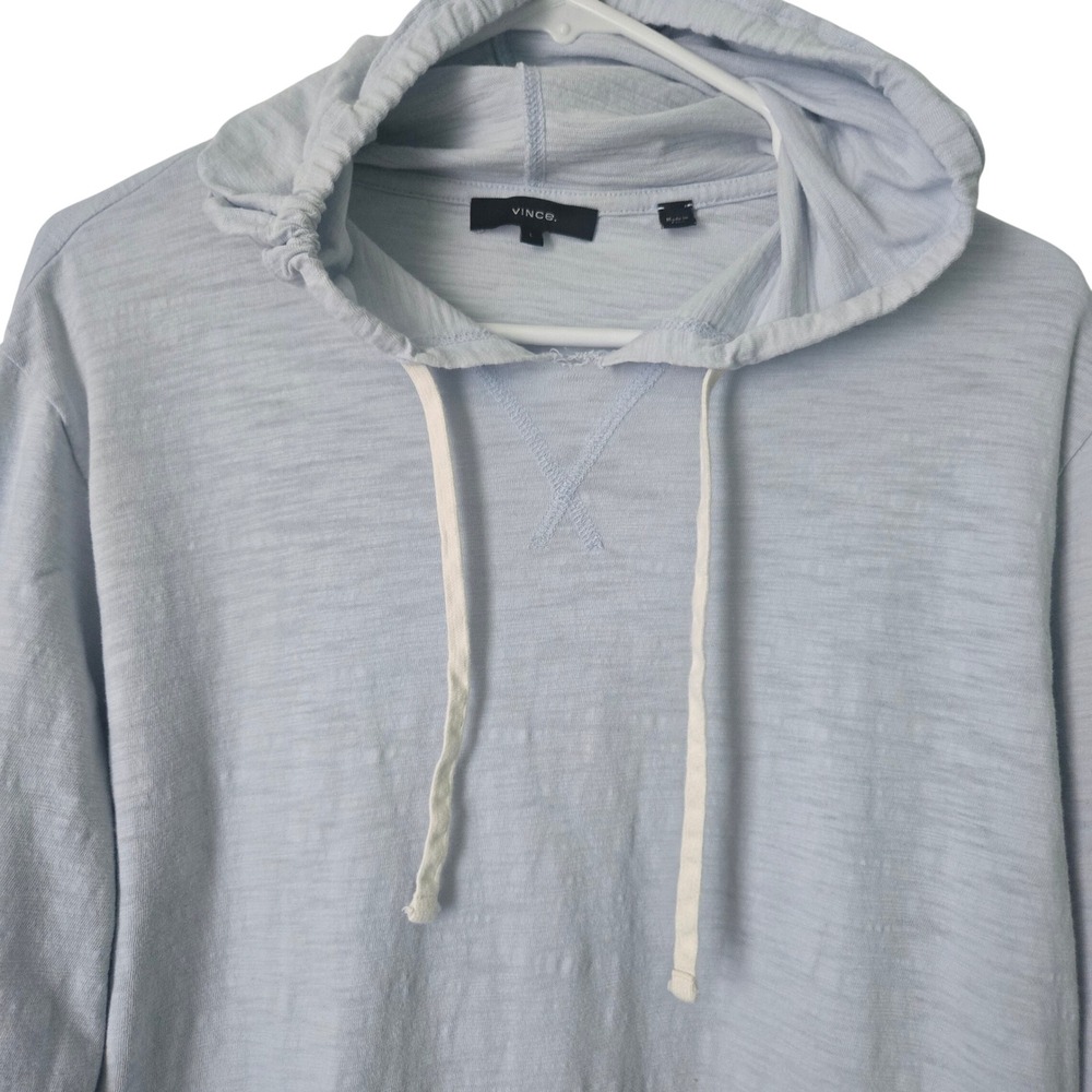 Vince Mens Light Blue 100% Cotton Slub Jersey Long Sleeve Pullover Hoodie L - Picture 1 of 12